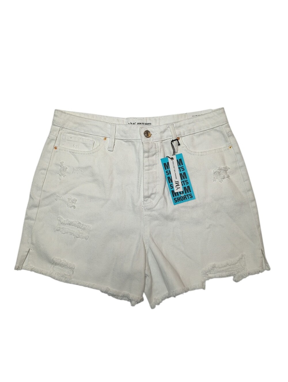 NWT YMI White Distressed Women's Denim Mom Fit Shorts Size 13